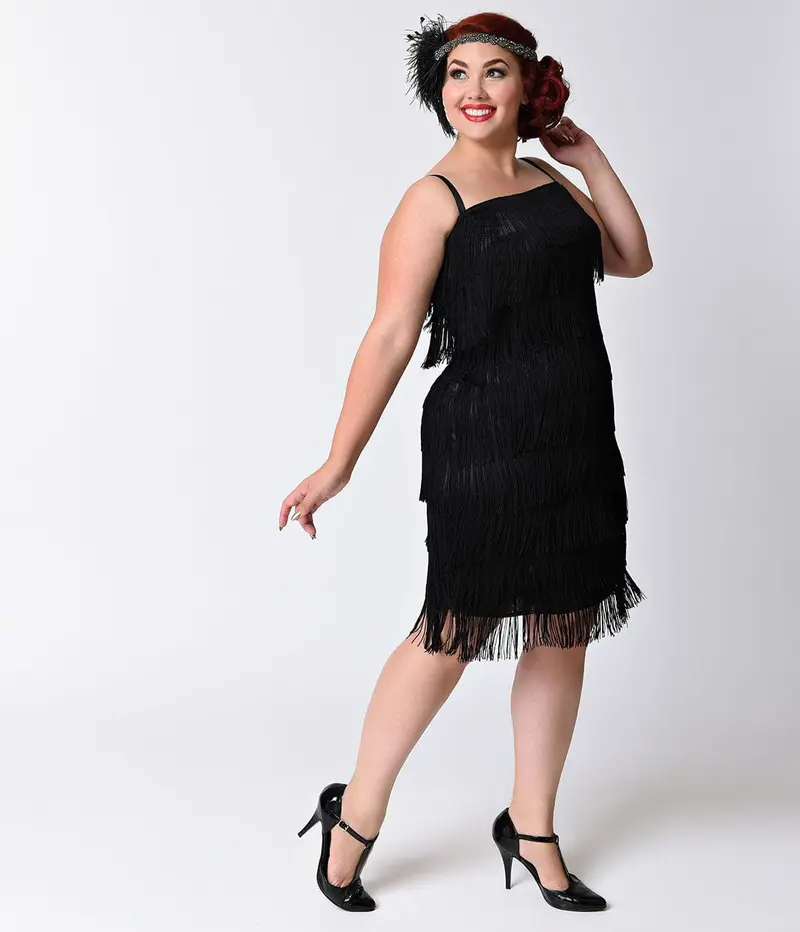 white christmas dresses 1920s Black & Gold Evelyn Plus Size Gatsby Dress