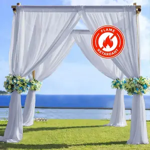 Dusty Blue Chiffon Drape Curtain, Durable Flame Resistant Backdrop Panel Ceiling Decoration With Rod Pocket 5ftx14ft