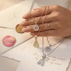 2 Pack 14K Gold Plated CZ Necklaces for Women, 26 Letters for Personalized Custom Name|CZ Letter Pendant | Ideal Gift for Women|Perfect gift for birthdays, anniversaries, family and your loved ones, Graduation Gifts