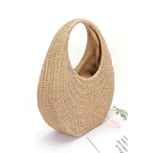 Faux Straw Wicker Moon Bag