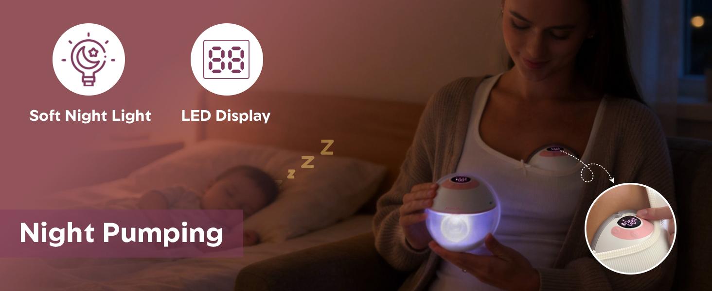 MomMed  M21 Luma Built-In Night Light Breastfeeding Pump, Upgraded Hands-Free Wearable Breast Pump, 150ml Nursing Cup With 17/19/21/24mm Flange Insert, 4 Modes & 12 Suction Levels,  27mm Portable Electric Pump
