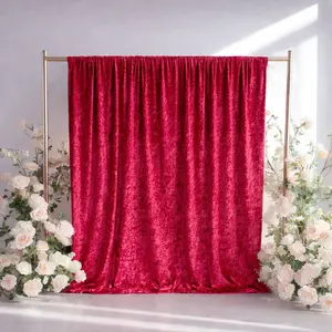 Crushed Velvet Backdrop Curtain – Red 5ft x 10ft Event Drape with Rod Pocket, Privacy Panel for Photo Booths & Events