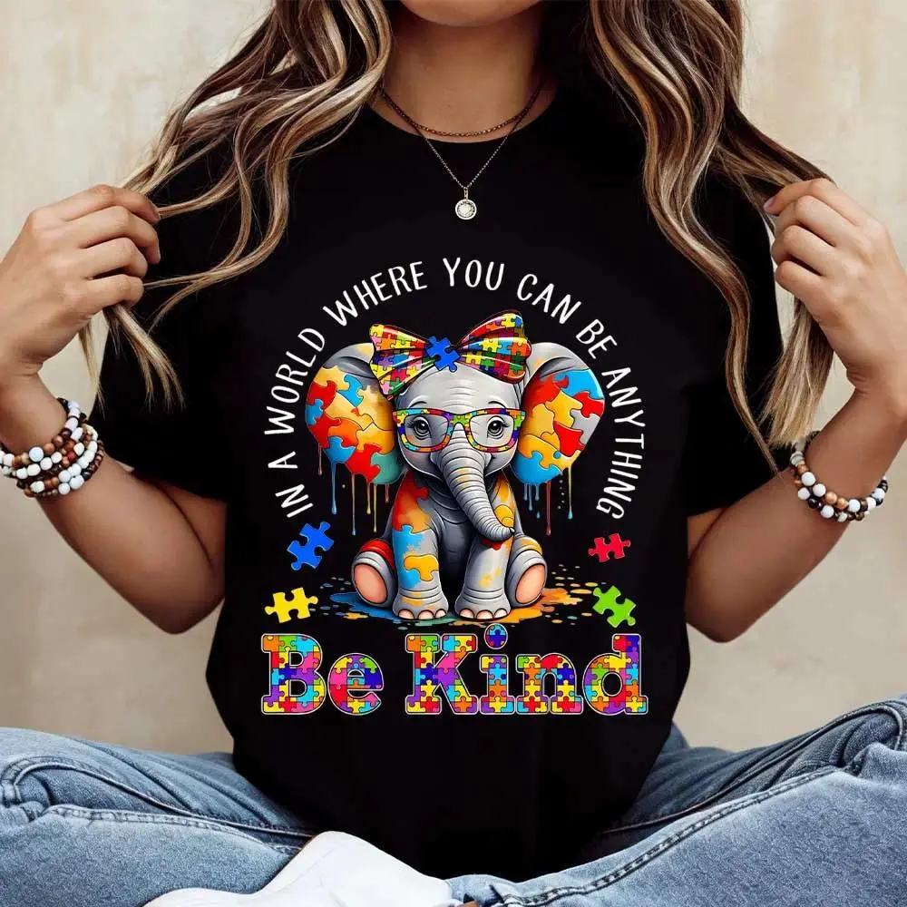 “Be Kind” Elephant T-Shirt | Cute Animal Graphic Tee | Women’s 100% Cotton Casual Top | Nature Lover Gift