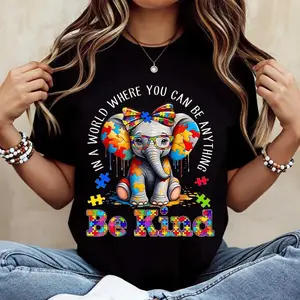“Be Kind” Elephant T-Shirt | Cute Animal Graphic Tee | Women’s 100% Cotton Casual Top | Nature Lover Gift