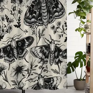 Butterfly & Flower Pattern Shower Curtain, Modern Waterproof Bathroom Curtain, Bathroom Decor Supplies, Bathroom Accessory for Home Hotel Salon Dormitory, Bathroom Decoration Accessories