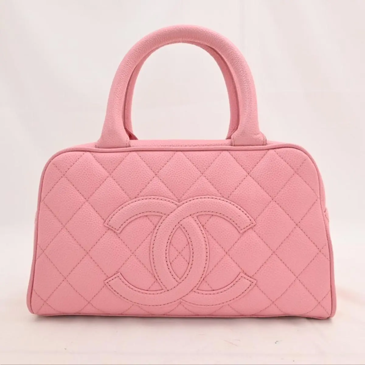 Pre-owned CHANEL As Shown Shoulder Bags Coco Mark Caviar Skin Matelasse Mini Boston Bag Pink ch88282cc