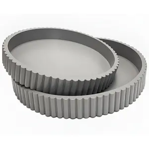 Modern Table Round Decorative Trays 2pcs Home Decor - Circle Coffee Table Centerpiece Set 12"/10" - Wooden Cool Grey Ottoman Tray with Fluted Edge