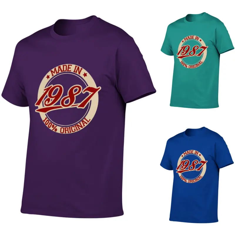 Men's Vintage 1987 Graphic T-Shirt - Retro 80s Design with Stars,Trendy Soft Short Sleeve Crew Neck Y2k Graphic Tee for Casual Streetwear,Gym,Workout | Holiday Gift for Dad,Husband,Boyfriend (Father's Day,Christmas,Birthday),Men Colthing,Plus Size TShirt