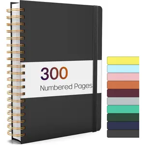 Lined Spiral Journal Notebook with 300 Numbered Pages, B5 College Ruled Thick Journals for Writing with 100GSM Paper, Hardcover Notebooks with Contents for Work, School, Women, Men, Black