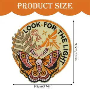 3 Pcs Boho Vintage "Look for the Light" Butterfly Embroidery Patches - Hope Symbol Pocket-Sized Applique, Iron-On Sew-On Sewing Accessory for Clothing, Backpacks.