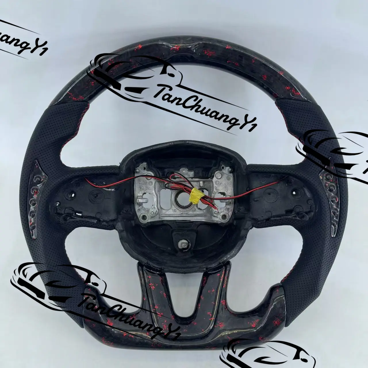 Handmade Real CF Forged Carbon Fiber Steering Wheel, Automotive Car Accessories for Vehicle Dodge Challenger Hellcat, Charger, Durango SRT 2015+