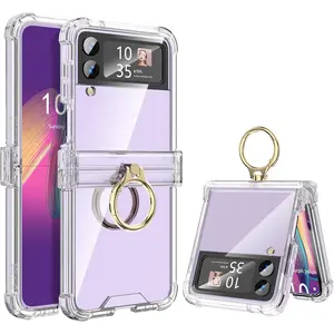 Galaxy Z Flip 3 Case with Hinge Protection Clear for  Flip 3 Case with Kickstand Protective Cover for  Galaxy Z Flip 3 5G (2021) - Clear