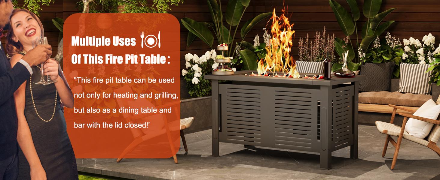 AECOJOY Rectangle Fire Pit Table Metal Outdoor Fireplace with Waterproof Cover 3 in 1 Firepits for Outside Gatherings Durable Material Safe Easy Assembly - Patio