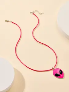 Bright Alien Head Pendant Necklace, Large Eye Alloy Charm, Rope Choker, Y2K Cartoon Hip Hop Style, Party Festival Daily Wear
