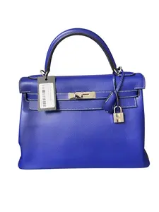 Pre-owned HERMÈS leather Shoulder Bags H26043255 Hermes Kelly 32 Bleu Electrique Candy Epsom PHW (Square O 2011)