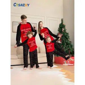 Family Christmas pajama set, comfortable long sleeved round neck, Christmas reindeer print, perfect for vacation activitiesRAIMENTRY