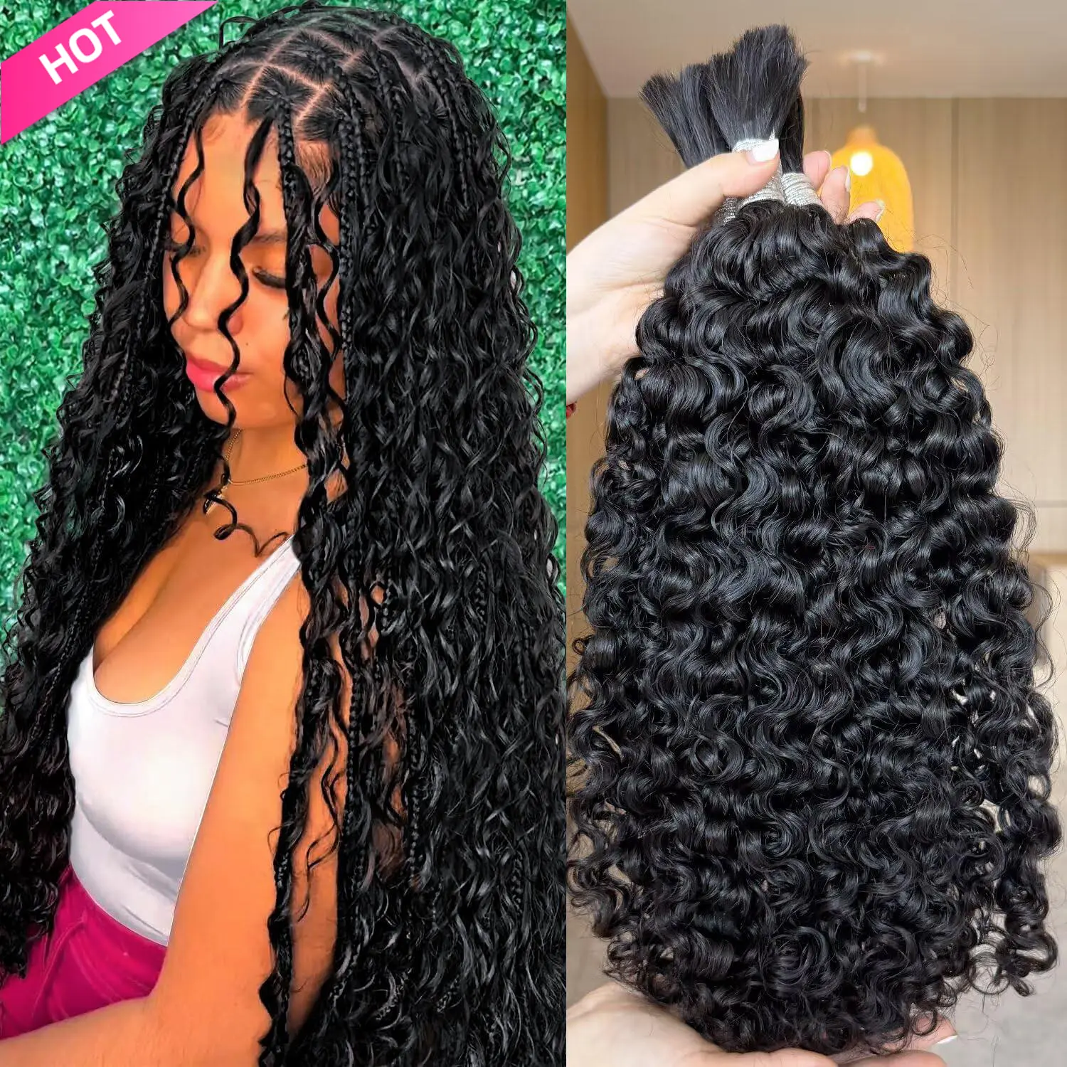 Lemoda Boho Human Braiding Hair Burmese Curly Bulk Human Hair Extensions For Bohemian Knotless Braids No Weft 12inch-32Inch 3Bundles/Lot 100g/1Bundle 1B Natural Black Salon-Quality summerwins