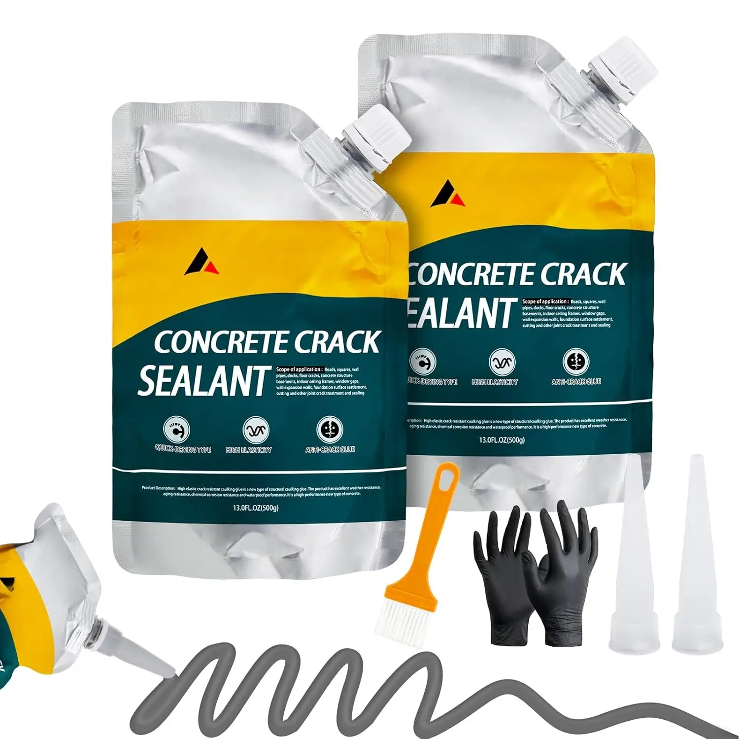 2-Pack Concrete Crack Filler with Caulking Nozzle, Versatile High Elasticity Crack-Resistant Cement Repair Sealant for Sealing Driveways, Sidewalks, Brick Surfaces, Other Cracks
