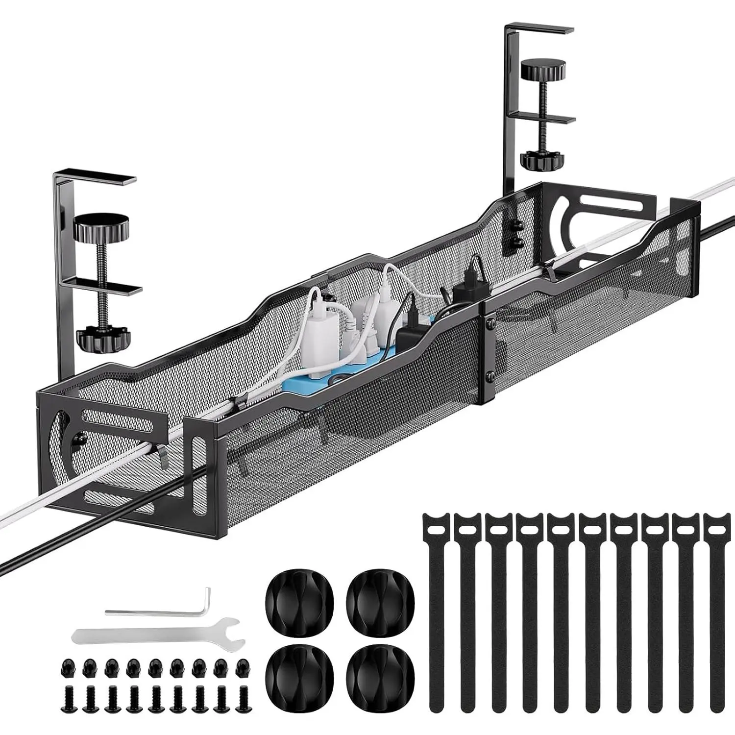 Management, 25''  Management Under Desk No Drill, Metal Cord Organizer with Clamp for Standing Desk,  Organizer for  Office, Black, Desk Accessories, Office Desk Accessories