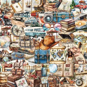 Travel Series Sticker (50pcs), Waterproof Self Adhesive Decor Paper, Decor Sticker for Gift Greeting Card Water Bottle Laptop Phone