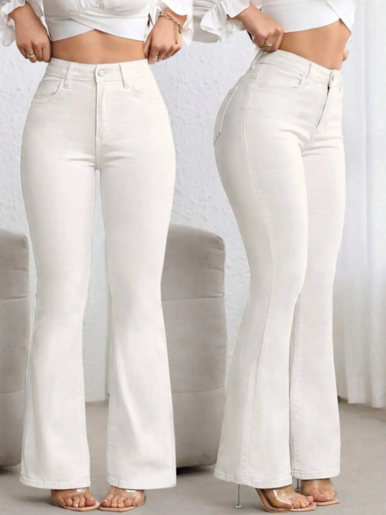 Women's Plain Button Fly Flare Leg Pants, Casual Street Trousers, Casual Comfy Pocket Bell Bottom Trousers for Daily Wear, Ladies Bottoms for All Seasons, Casual Fashion Bottoms, Everyday