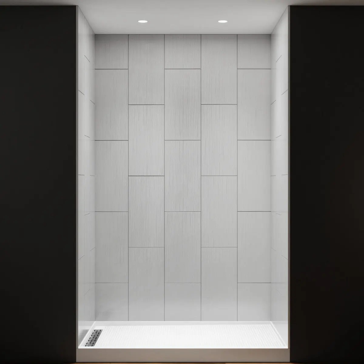 Huck-V Solid Surface Shower Wall Panels 36D x 60W x 96H Tub and Shower Surround, Quick Install, Cuttable, Large Tile Pattern