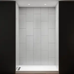 Huck-V Solid Surface 36D x 60W x 96H Tub and Shower Wall Panel Surround, Quick Install,Cuttable,Big Tile Pattern