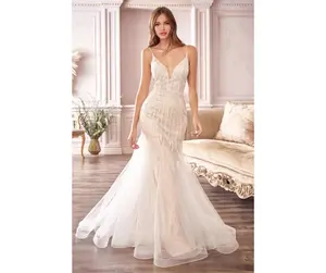 Ladivine Beaded Mermaid Wedding CDS401 - Elegant Floor-Sweeping Skirt with Sheer Tulle & Chantilly Lace for Special Occasions ( Non Returnable)