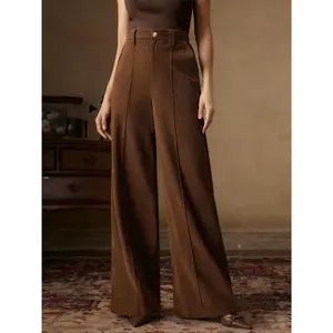Elegant High-Waisted Wide-Leg Pants for Women - Structured Tapered Trousers Suitable for Both Casual And Formal Occasions, Versatile Work Pants for All Seasons (Machine Washable) Made from Non-Stretch Fabric, Featuring Detailed Closures Loops