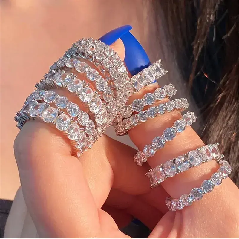 Original BAND Rings Sets for Women Men 925 SILVER PAVE SETTING FULL Simulated Diamond ETERNITY ENGAGEMENT WEDDING Stone Ring