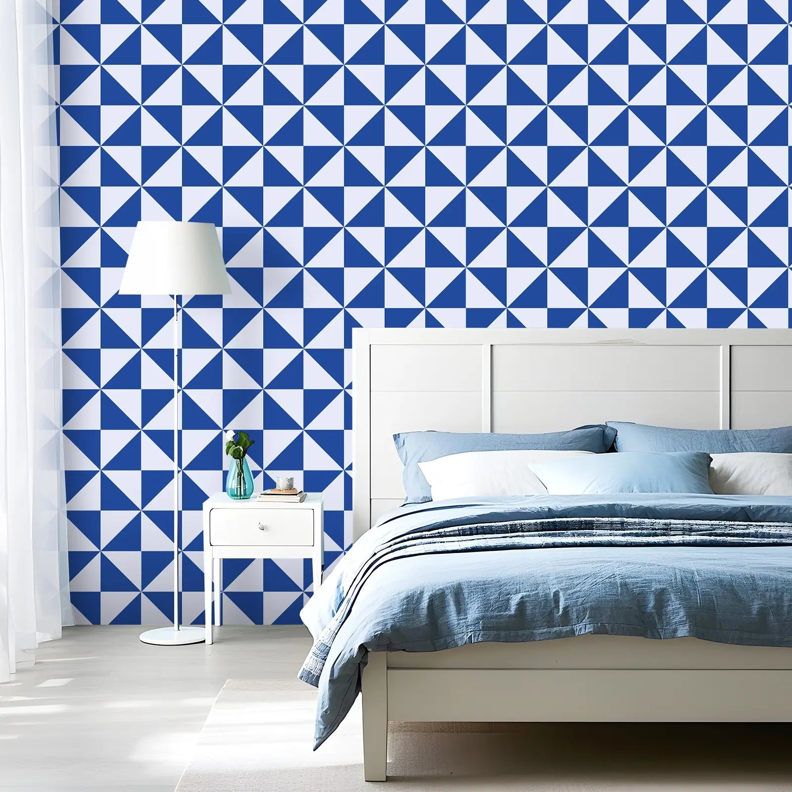 Blue Geometric Self-Adhesive Wallpaper Roll, Modern Industrial Style Decorative Sticker, Waterproof PVC Peel-And-Stick Wall Covering,Suitable for home decoration, living room, bedroom, kitchen wall decoration