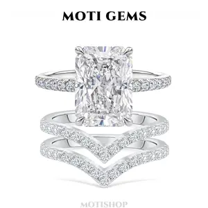 MOTI GEMS Crushed Ice Cut 4CT Engagement Ring for Women - Hidden Halo High Setting Lab-Created Synthetic Moissanite D VVS1 Stackable  V-Shaped Promise Ring Hypoallergenic Wedding Engagement Anniversary Gift Fine Jewelry Sizes 5 to 10