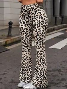 High Waist Stretchy Leopard Print Flare Pants Womenswear - Slim Fit Bell Bottom Pants, Streetwear, Clubwear & Casual Daily Wear, Trendy 2026 Fashion, Tummy Control, Bodycon, Y2K Vibes, Perfect for Party, Night Out, Street Style & OOTD, Elastic Waist