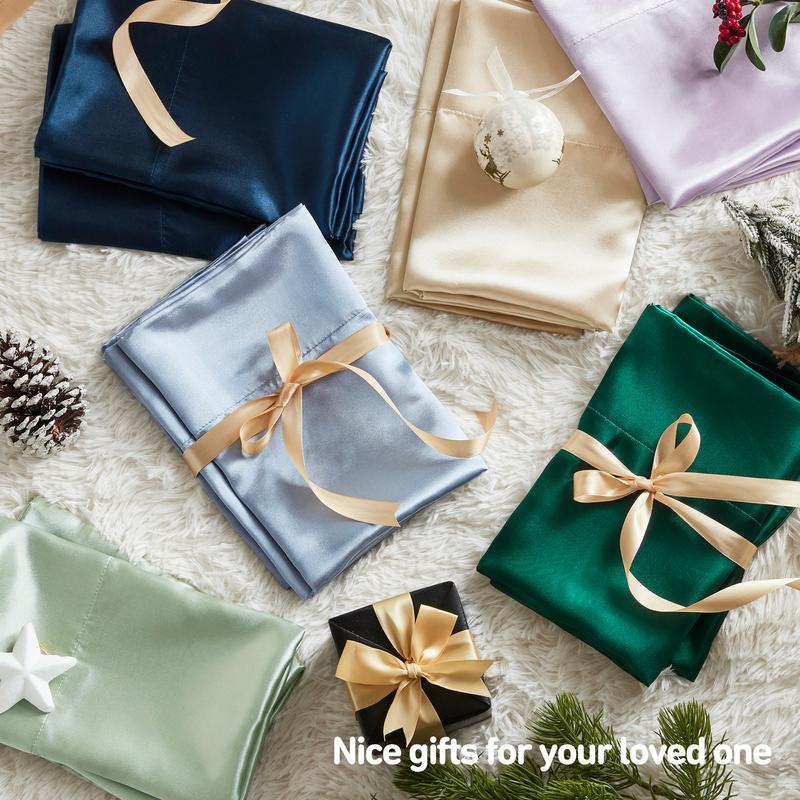 6 Piece Solid Color Satin Sheets Set (1*Flat Sheet + 1* Fitted Sheet + 4*Pillowcases), Luxurious And Silky With Natural Sheen