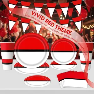 This 51-piece disposable tableware set with a cartoon animation theme includes 10 dinner plates, 10 dessert plates, 10 paper cups, 20 napkins, and one tablecloth. This convenient tableware set is perfect for camping, picnics, garden barbecues, weddings, a