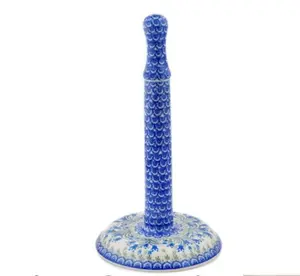 Ceramika Artystyczna Polish Pottery, Blue Tulip, Paper Towel Stand