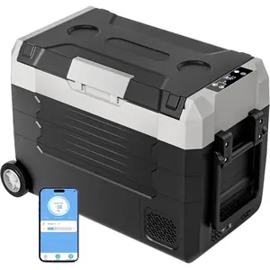 12 Volt Refrigerator, 53QT(50L) Compressor Electric Cooler with Wheels, Car Fridge with APP Control, Portable Freezer -13 ℉ ~68 ℉ , 12/24V DC 110-240V AC Car Cooler for Camping, Travel, Road Trips