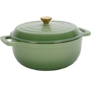 NEWZOME Cast Iron 6QT Cooking Pot Gradient Green Enamel Coating with Two Silicone Gloves Heavy Duty Durable Dutch Oven for Stovetop Oven and Outdoor Cooking Perfect for Stews Soups Casseroles and Everyday Meals