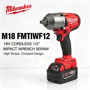 Milwaukee M18 FMTIWF12 18V Cordless 1/2in Impact Wrench 900Nm Breakaway,High Power Lithium Impact Wrench,Compact Cordless Impact Drill Set,Cordless Dual-Purpose Impact Wrench,Cordless Brushless Impact Drill