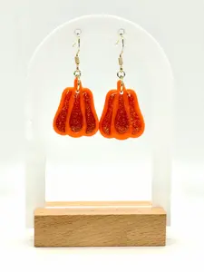Glitter Pumpkin Earrings: Handmade Polymer Clay Dangles, Gold-Tone
