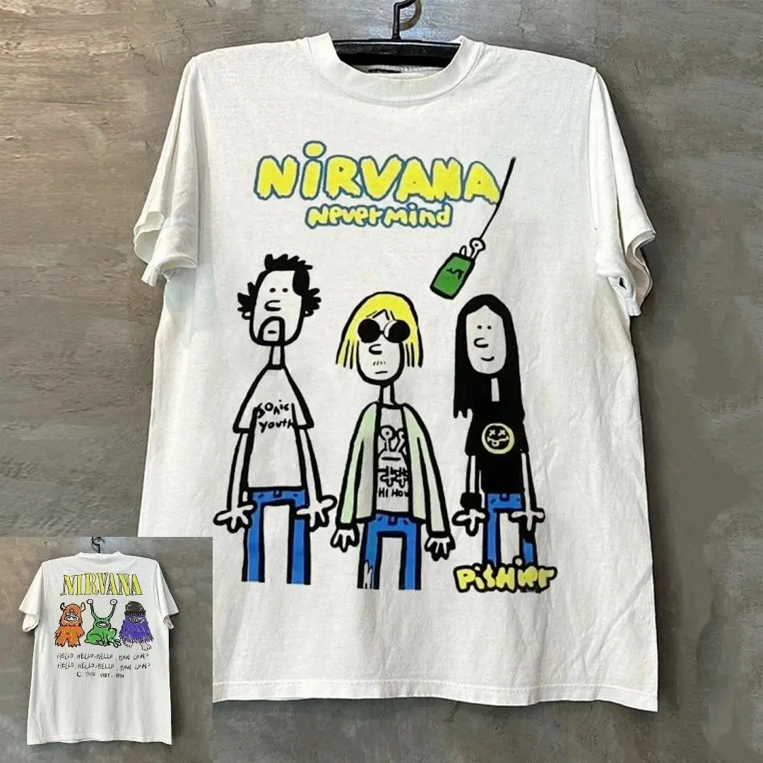 rock band Nirvana Print Men's 100%Cotton shirt Y2k hiphop style Graphic Tshirt Unisex O-neck Short Sleeve Streetwear Women shirt