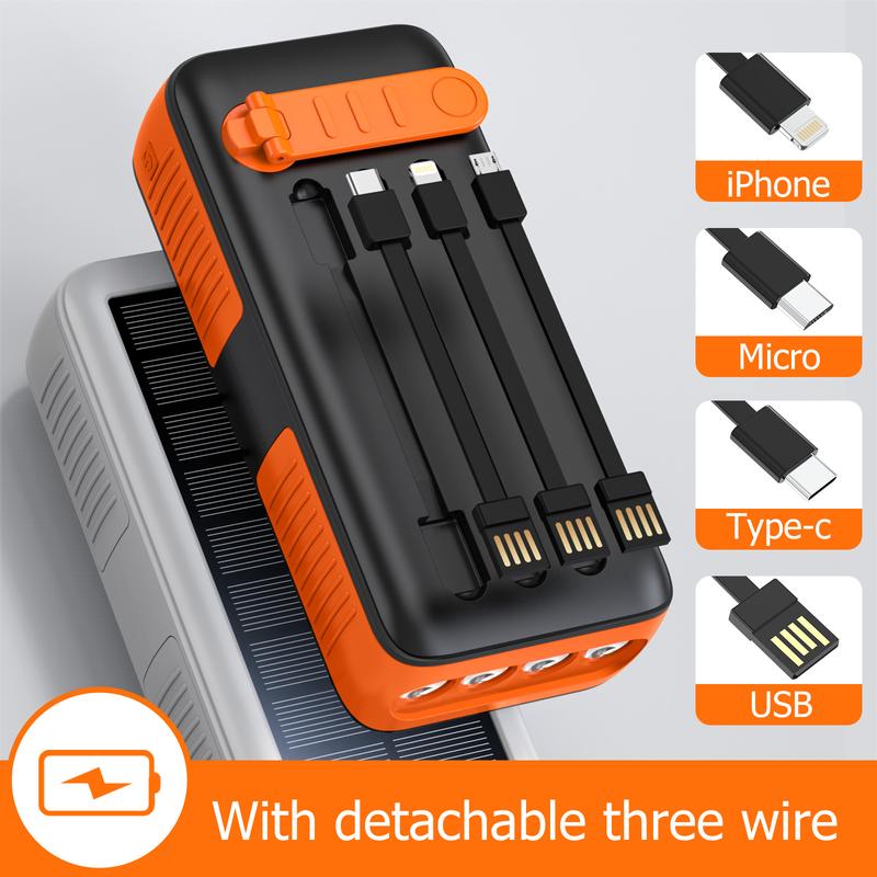Solar Charger Power Bank 63200mAh Portable Dual Outputs Dual Inputs 4 LEDs Flashlight Hand Crank Solar Charging Fast Charging Battery Pack for Outdoor Camping Emergency Gear