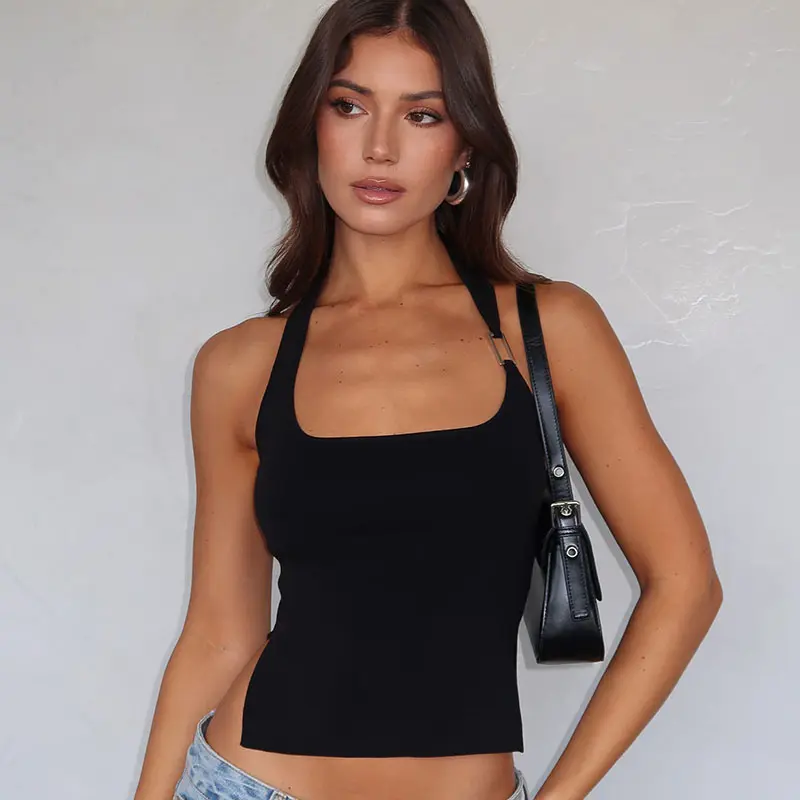 Solid Slim Camis Top Women's 2025 Summer New Sexy Casual Sleeveless Street Wear Daily Outfit Elegant Party Club Girls Short Wild Backless Blouse