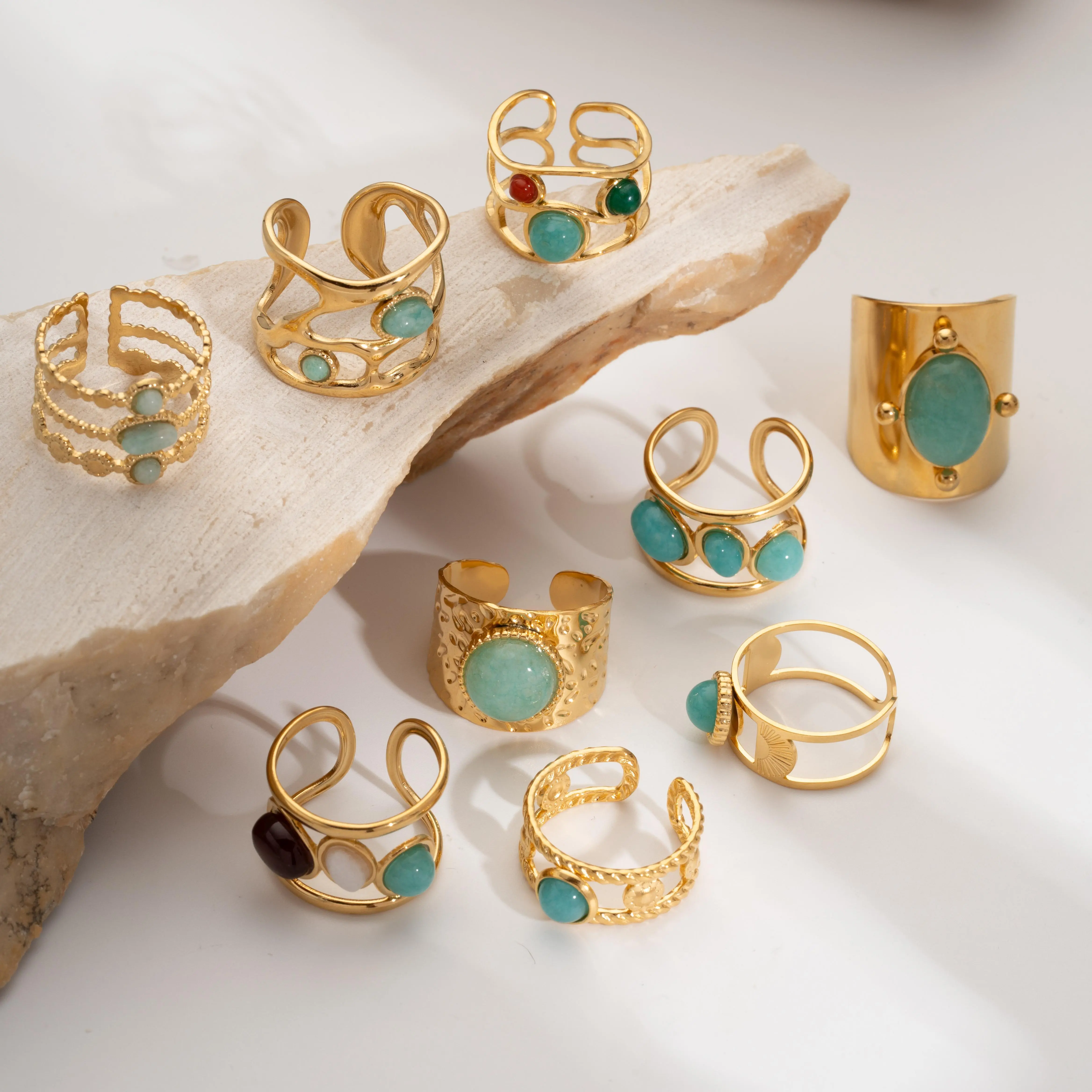 Fashion Stainless Steel Natural Stone Green Turquoise Malachite Ring Women Bohemian Stylish Big Summer Jewelry For Her Gift 2026