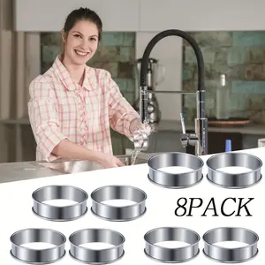 English Muffin Ring Set 8PCS Muffin Rings 4 Inch Multipurpose Stainless Steel Ring Set Circle Egg Ring Cooking Rings Pancake Crumpet Rings Brioche Molds Tart Ring Tableware Home Baking