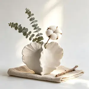 White Ceramic Flower Vase for Home Decor,Modern Art Small Vase for Flowers,Artistic Table Centerpiece Decorative Vase,Textured Coastal Vase for Living Room Entryway Kitchen Shelf Countertop Decor