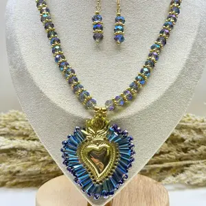 Heart Set - Red Beaded Necklace & Earrings Set for Decoration or Gift Versatile and Simple Jewelry