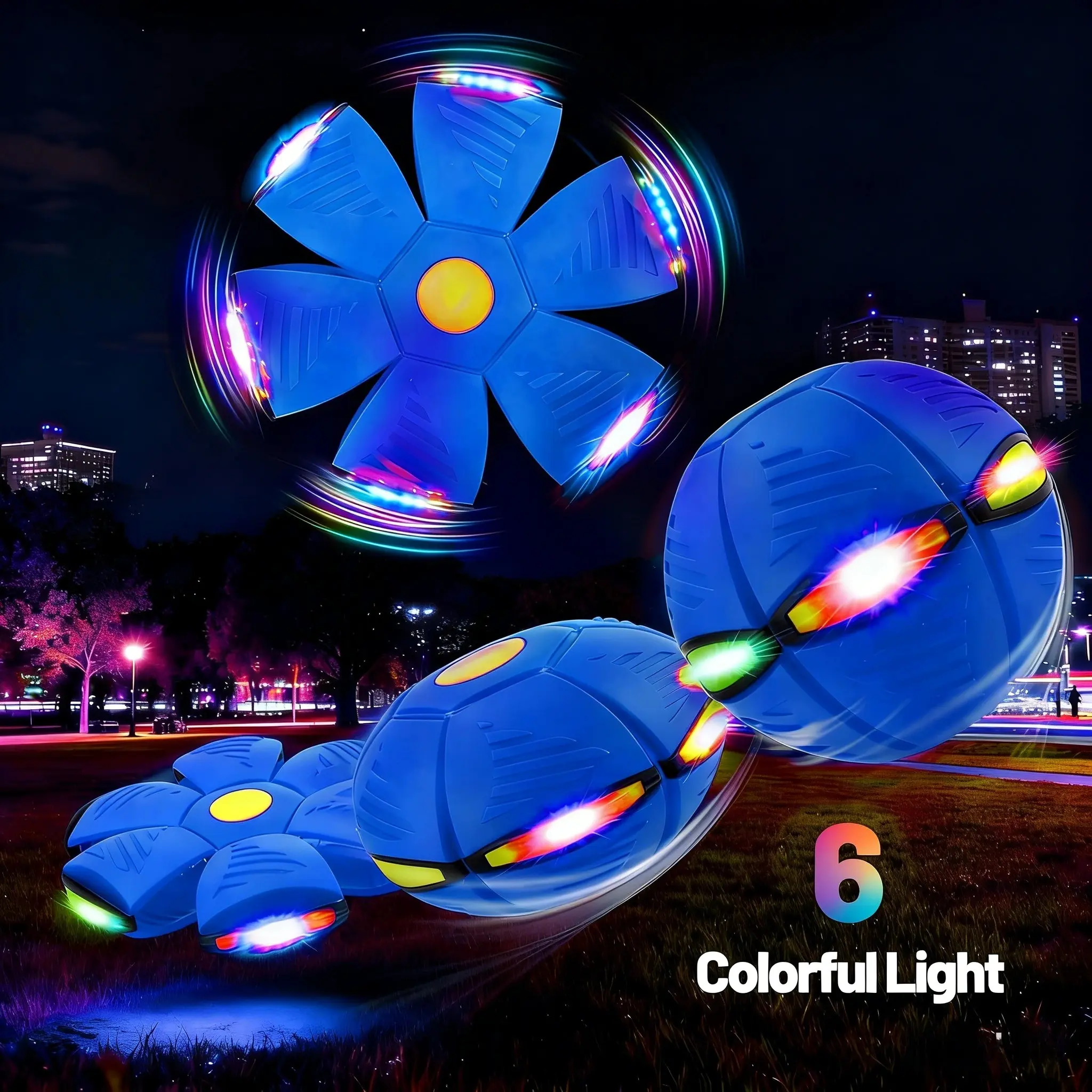 LED Magic Bounce Balls - 6-Light Soft-Touch ABS Dual-Form Toy, Pop-Up Metaball to Flying Saucer Transforming Bouncy Toy for Kids Ages 4-12, Outdoor Play & Parent-Child Interaction