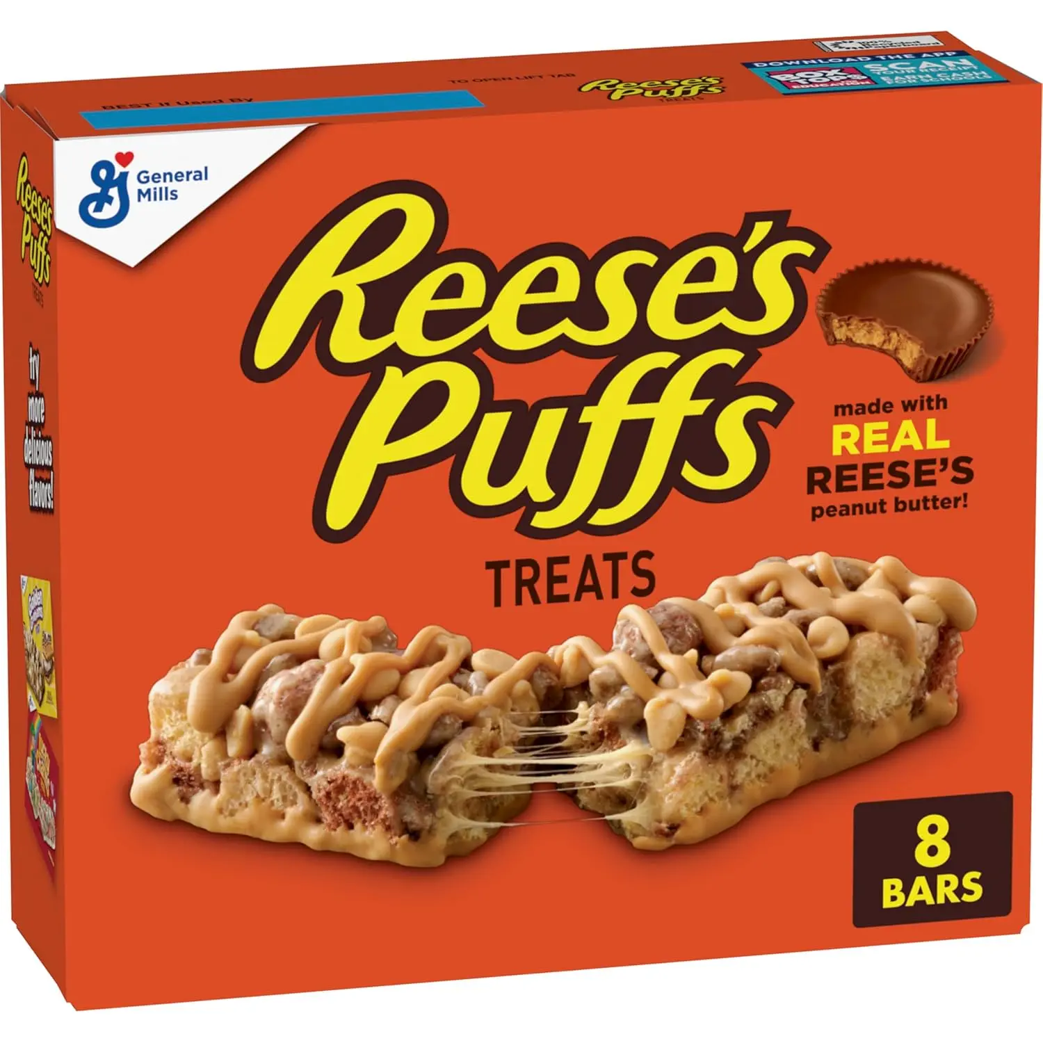 REESE'S Puffs Peanut Butter and Cocoa Crispy Cereal Treat Bars, Crunchy On-the-Go Cupboard Snacks, 8 Ct, 6.8 oz