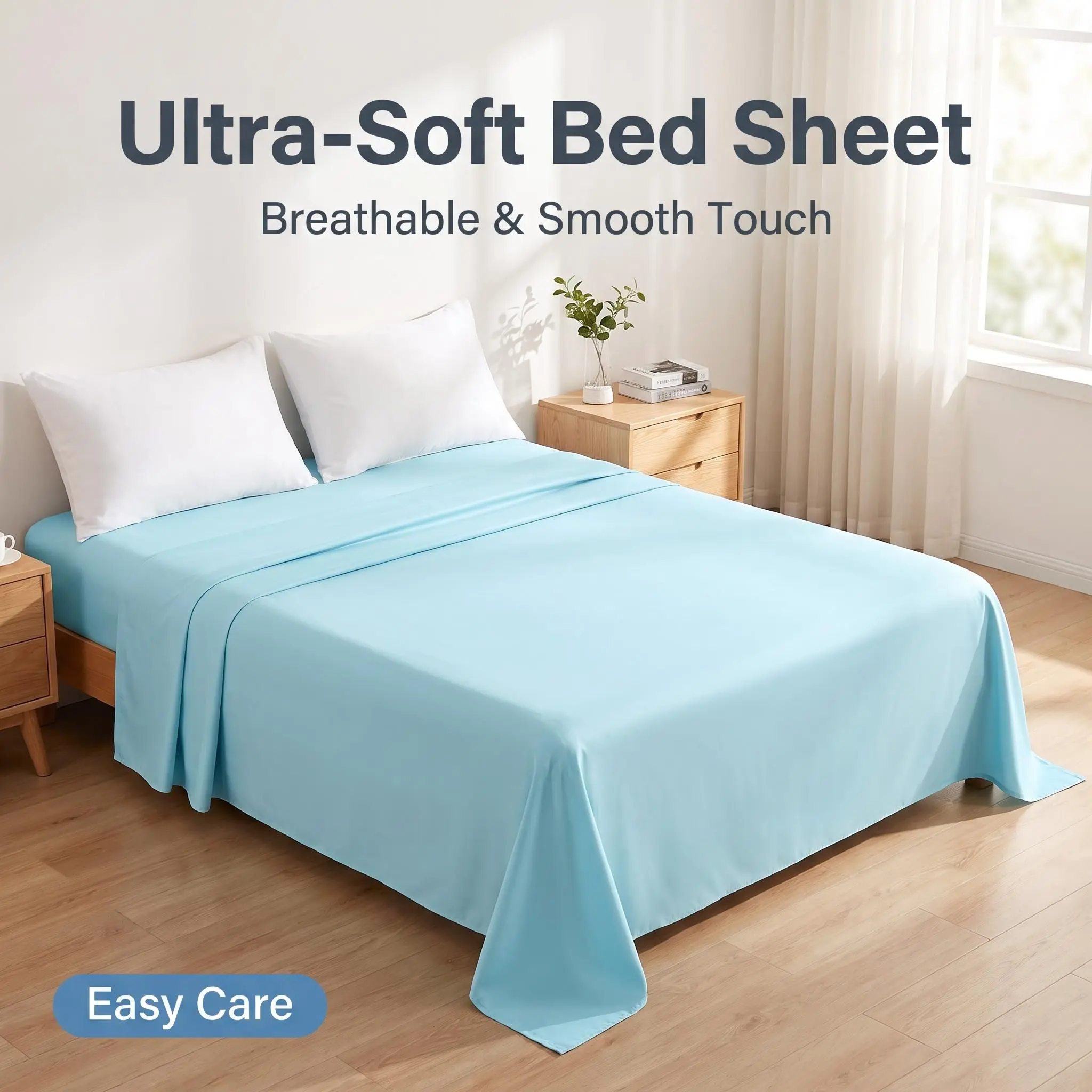 Bedsum 1-Piece Microfiber Flat Sheet Only - Soft & Smooth Top Sheet, Wrinkle-Free Hotel Style Bedding, Easy-Care Solid Colors Multi-Size Bed Linens, Skin-Friendly, Fade-Resistant, Breathable Comfy Linens